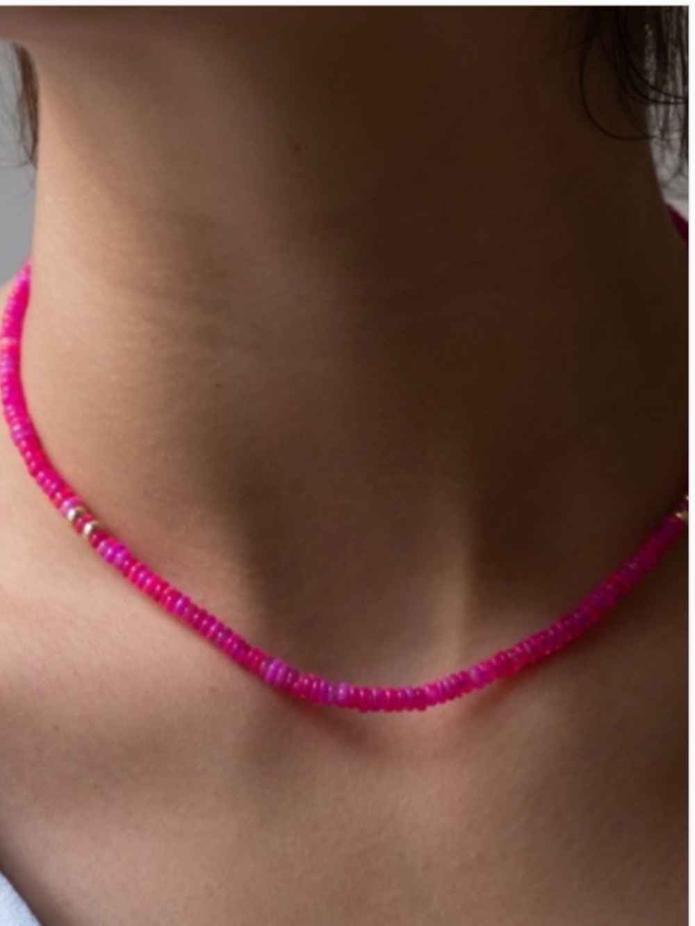 Vivien Frank Neon Pink Gemstone Beaded Necklace 14K Gold Filled